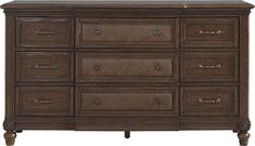 a brown dresser with many drawers on it's sides and one drawer in the middle