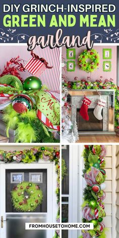 DIY Grinch Garland &#8211; A Step-By-Step Tutorial | Grinch Christmas Grinch Christmas Tree Ideas Themed Decor, Whoville Archway Diy, Grinch Christmas Bathroom Decor, Grinch Wall Decorations Diy, Grinch Mantle Ideas, Green Christmas Wreath Ideas, Diy Grinch Sign, Diy Grinch Christmas Decorations Outdoor, Grinch Office Door Decorating Ideas