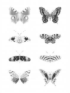 six different types of butterfly designs in black and white, each with an individual's own image