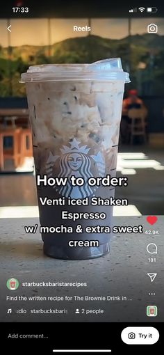 the starbucks app is showing how to order icedshaken and mocha & extra sweet cream