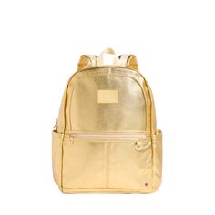 state bags kane kids double pocket backpack metallic gold front view side angle click to zoom On-the-go Standard Backpack For Back To School, School Backpack Satchel With Luggage Sleeve, Gold Standard Backpack For Travel, Back To School Bags With Luggage Sleeve For On-the-go, Back To School Bags With Luggage Sleeve, Gold Backpack With Adjustable Strap For Travel, Gold Travel Backpack With Adjustable Strap, Gold Standard Backpack For Everyday Use, Back To School Backpack With Luggage Sleeve