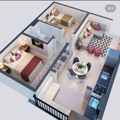 an aerial view of a two bedroom apartment