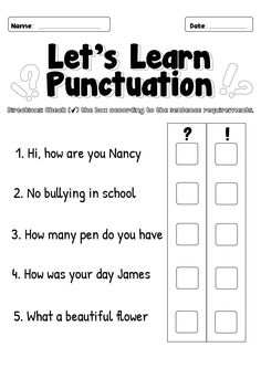 a printable worksheet to teach kids how to learn punctuation