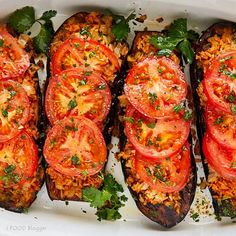 baked stuffed eggplant with tomatoes and parsley