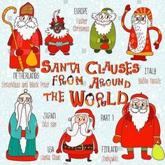 santa clauss from around the world cross stitch pattern