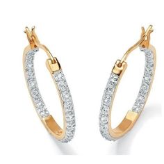 14K Yellow Gold Round Cut 3.70 Carats Diamonds Hoop Earrings New | HarryChadEnt.com Diamond Earrings Studs Round, New Metal, Diamond Hoop Earrings, Fine Earrings, Simple Earrings, Beach Jewelry, Gold Hoop Earrings, Diamond Earrings Studs, Gold Plated Sterling Silver