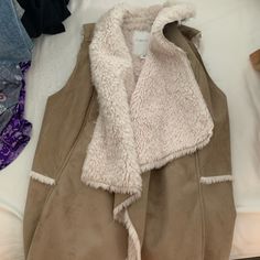 Suede Fur Lined Vest Super Warm. Never Worn Beige Fall Vest For Day Out, Casual Cream Winter Vest, Sleeveless Cream Outerwear For Fall, Cream Sleeveless Outerwear For Spring, Jackets For Women, Jackets & Coats, Women Shopping, Color