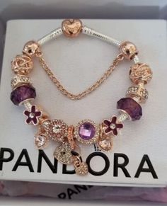 Pandora Bracelet Rose Gold, Purple Charms, Silver Pandora Bracelet, Bracelet Rose Gold, Rose Gold Charms, Friends Love, Gold Charms, Rose Gold Heart, Pandora Bracelets