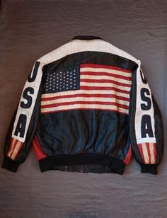 ad eBay - Find many great new & used options and get the best deals for Vintage American leather jacket, made in the USA, Size L at the best online prices at eBay! Free shipping for many products! Varsity Jacket Vintage, Vintage Jackets Retro, American Jacket, Americana Outfits, American Clothes, American Party, America Outfit, Vintage Coke, 80s Men