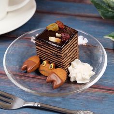 a piece of cake on a glass plate