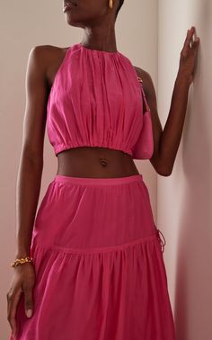 Pink Summer Top, Two Pieces Dress, Silk Crop Top, Total Look, Pink Summer, Linen Dresses, Mode Inspiration, Two Piece Dress, Cropped Top