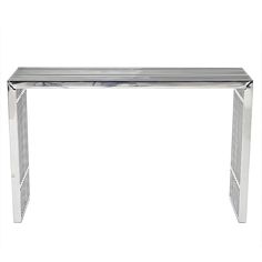 a modern console table with metal legs