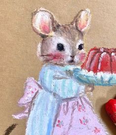 a drawing of a mouse holding a piece of cake