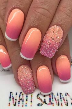 Summer 2024 Coral Nails: Bright Designs, From Neon Pink to Turquoise Neon Coral Nails, Peach Colored Nails, Pink Glitter Nails