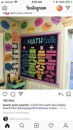 an instagram page with the words math talk written on it, and a bulletin board