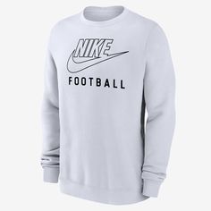 It's your game. Make sure everybody knows in this soft fleece sweatshirt. Nike Football, Sweatshirt White, Nike Swoosh, Fleece Sweatshirt, Mens Activewear, White Sweatshirt, White Style, Make Sure, Christmas Ideas