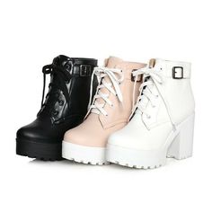 Sepatu Platform, Dr Shoes, Kawaii Shoes, Buckle Ankle Boots, Womens Chunky Heels, Faux Leather Boots, Girly Shoes, Platform Heels Chunky, Buckle Shoes