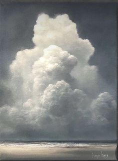 an oil painting of clouds over the ocean