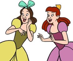 disney princesses talking to each other in front of a white background with text that reads,