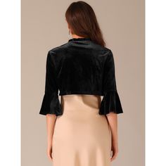 Women's elegant sleeve cropped bolero shrug ruffle bolero jackets. The fabric is soft and lightweight, making it suitable for all-year wear. This solid bolero shrug has a 3/4 sleeve and ruffled design for added elegance and sophistication. You can't go wrong with the vintage cropped shrug you're looking for.a style so classic, you can keep it forever. This cropped cardigan projects a confident image, a must-have in any woman's wardrobe. Velvet Shrug, Cropped Shrug, Bolero Shrug, Shrug Cardigan, Button Front Cardigan, Bolero Jacket, Lightweight Shorts, Women's Jackets, Cardigan Black