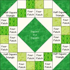 the square in a square quilt pattern is shown with four squares on each side, and four