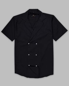 Jade Black Double-Breasted Premium Cotton Designer Summer Shirt 4412-DB-P35-H-50 Types Of Textiles, Black Plain, Cotton Shirts For Men, Mother Of Pearl Buttons, Light Denim, Summer Shirts, Half Sleeves, Custom Fit, Workout Shirts