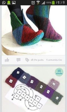 two pictures of different colored knitted shoes and one is showing the same color scheme