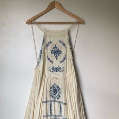 So Special! Love How Beautiful And Feminine This Dress Is! Open To Offers But I’m Very Reluctant To Let This Beauty Go! Feminine Boho Midi-length Dress For The Beach, Vintage Boho Dress Free People, Blue Free People Dress, Free People Vintage Summer Midi Dress, Free People Butterfly Dress, Diamonds In The Sky, Free People Dresses, Free People Dress, Blue Cream