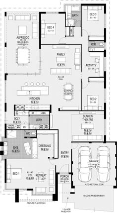 a floor plan for a house with two car garages and an attached living area