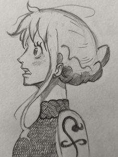 a pencil drawing of a girl with ponytails and a number on her shirt,