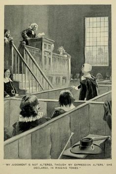 an old courtroom scene with people sitting at the desk and one man standing in front of him