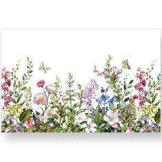 a painting of flowers and butterflies on a white background