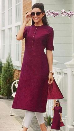 Plain Kurti Designs, Silk Kurti Designs, Stylish Kurtis Design, New Kurti Designs, Simple Kurta Designs, Designer Kurti Patterns, Simple Kurti Designs, Gaun Fashion, Kurti Designs Latest