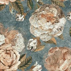 an image of flowers that are painted on the wall with metallic foil and gold paint