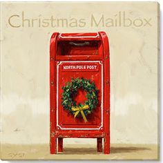 a red mailbox with a wreath on it