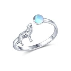 PRICES MAY VARY. 【Howling Wolf Ring Design】The wolf as the king of the forest, it is symbolizing wisdom, freedom, bravery, protection and following your intuition. Moonstone wolf open ring will make you more positive energy and charm. 【Animal Open Ring Material】Howling wolf adjustable ring for women made by 925 sterling silver with synthesis round blue moonstone. Wolf adjustable ring are nickel-free, lead-free, cadmium-free and hypoallergenic, friendly for sensitive skin, won’t let skin itchy, b Wolf Engagement Ring, King Of The Forest, Celtic Wolf, Animal Rings Jewelry, Wolf Ring, Wolf Jewelry, Celtic Knot Ring, Silver Wolf, Howling Wolf