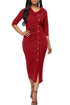 Specifications Item NO BDF610543-3 Product Weight 0.5700kg Tag BestDealFriday Brand BestDealFriday Category Dresses Midi Dresses Creation time 2018-11-11 Style casual Occasion spring & autumn Pattern solid Neckline turn-down collar Dress Length mid-calf Size Type regular Decoration button, slit Package Contents 1 x dress Brand none Package each piece in one pp bag Item Type dresses Color red Sleeve Length three quarter sleeve Material 95%Polyester +5% Spandex Detail Well-bred turn-down collar de Red Fashion Outfits, Sheath Midi Dress, Stylish Midi Dress, Midi Dress Fall, Velvet Midi Dress, Cheap Dresses Online, Plain Dress, Midi Sheath Dress, Wholesale Dress