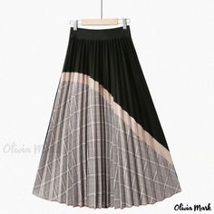 Olivia Mark - Vintage-Inspired Long Skirt Non-stretch Black Long Pleated Skirt, Black Non-stretch Long Pleated Skirt, Black Stretch Pleated Skirt For Fall, Fall Black Stretch Pleated Skirt, Fall Stretch Black Pleated Skirt, Black Non-stretch Pleated Skirt For Fall, High Waisted Plaid Skirt, Empire Pattern, Midi Skirts Summer