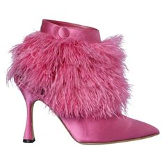 For Sale on 1stDibs - Shocking pink boots in satin and feathers Feather Shoes, Shocking Pink, Wedding Flats, Pink Boots, Shoes Pink, Pink Eyes, Bride Shoes, Knee High Leather Boots, Red Outfit