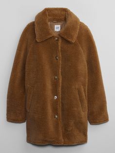 Sherpa Coat | Gap Factory Soft Texture Outerwear For Fall, Soft Texture Outerwear For Everyday Fall Use, Fall Outerwear With Soft Texture For Everyday, Brown Cozy Outerwear With Relaxed Fit, Brown Relaxed Fit Cozy Outerwear, Cozy Brown Outerwear With Relaxed Fit, Soft Texture Sherpa Outerwear For Fall, Cozy Brown Everyday Outerwear, Cozy Collared Everyday Outerwear