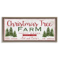 a christmas tree farm sign hanging on the wall