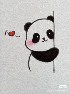 a drawing of a panda holding on to a pole