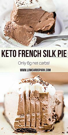 a piece of keto french silk pie on a plate