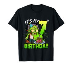 PRICES MAY VARY. A great birthday gift idea for anyone who is love zombie and turning 7, featuring a graphic number 7 with halloween theme, it is sure to be a hit for your kid at a birthday party. Lightweight, Classic fit, Double-needle sleeve and bottom hem 9th Birthday Shirt, Zombie Kid, Zombie Lover, Happy 8th Birthday, Number 7, Halloween Theme, Girls T Shirt, Great Birthday Gifts, 9th Birthday