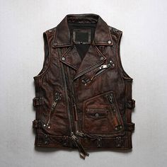 ad eBay - Retro American Style Real Leather Mens Sleeveless Vests Waistcoat Zip Short Coat - Buy Now, click the link (eBay) Punk Sleeveless Outerwear For Streetwear, Fall Leather Sleeveless Jacket, Punk Style Vest Outerwear For Fall, Punk Sleeveless Outerwear For Fall, Fall Sleeveless Denim Vest With Pockets, Winter Streetwear Leather Vest, Sleeveless Vest Biker Jacket For Fall, Sleeveless Biker Jacket Vest For Fall, Sleeveless Biker Vest For Fall