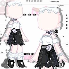 the paper doll is dressed in black and white