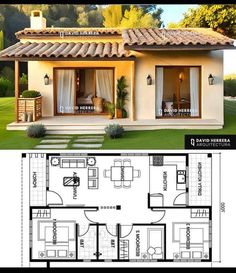 the floor plan for a small house with two bedroom and an open living area in it