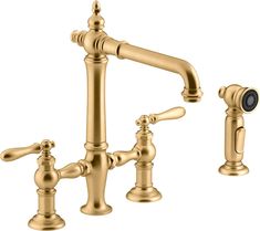 an antique style faucet with two handles and nozzles