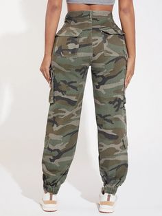 Gear up in style with our Camo Print Flap Pocket Side Cargo Jeans. These jeans feature a trendy camo print that adds a rugged and adventurous vibe to your outfit. The flap pockets on the sides offer a functional and fashionable element, allowing you to carry your essentials with ease. Details: Pattern Type: Camo Closure Type: Zipper Fly Details: Button, Pocket, Ring, Zipper Waist Line: Natural Length: Long Material: Denim Jeans Style: Cargo Pants Fabric: Non-Stretch Sheer: No Type: Jogger Fit Ty Outdoor Camouflage Cargo Pants With Patch Pockets, Camouflage Cargo Jeans With Patch Pockets For Streetwear, Military Cargo Jeans For Outdoor Activities, Khaki Cargo Jeans For Outdoor Activities, Camouflage Cotton Cargo Jeans, Camouflage Cotton Cargo Jeans For Outdoor, Camouflage Cargo Jeans For Streetwear, Outdoor Camouflage Cargo Jeans In Cotton, Casual Camouflage Cargo Jeans With Patch Pockets