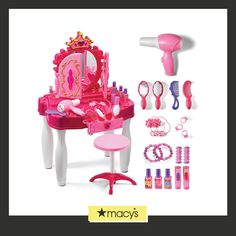 this is an image of a barbie doll dressing table and hair dryer with accessories